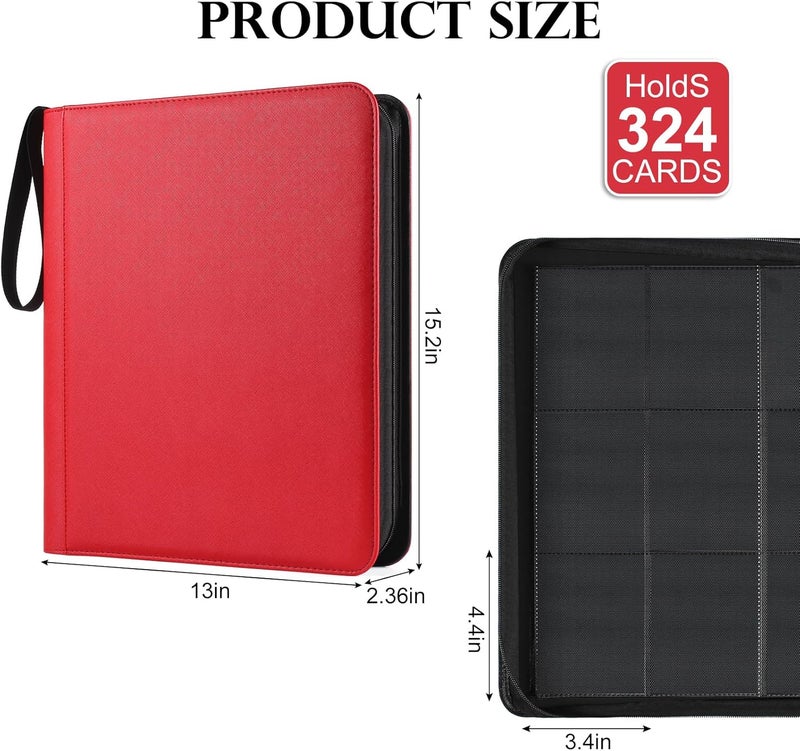 GEAoffice Premium Top Loader Binder 9 Pockets, Waterproof PU Leather Card Binder for Toploaders Holds 324 Cards, Side Loading Archival Safe Card Album Collection Binder for MTG, TCG, Sports Cards, Red - Image 4